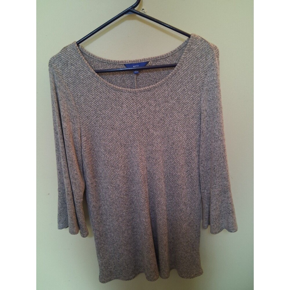 Apt. 9 Women's Heather Grey Marled Bell Sleeve Sweater Knit Top Large